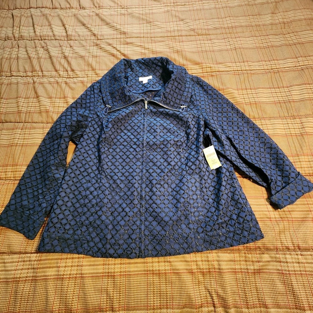 Coldwater Creek Navy Blue Diamond Eyelet Zip Jacket Blazer Women's 20/22 NWT
